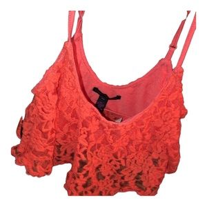 Material Girl XS cropped coral lace top  w/ adjustable straps attached bandeau